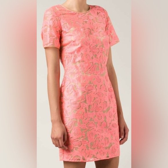 Veronica Beard Embroidered Shift Dress in Neon Pink / Nude Size 8 - Picture 1 of 9